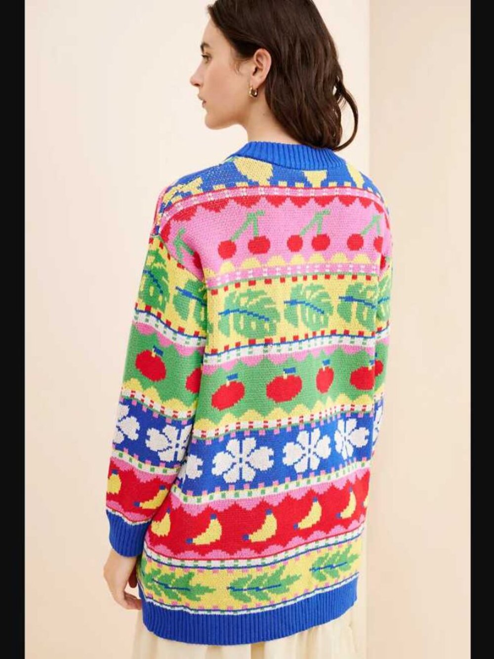XS Farm Rio Anthropologie Sweet Orchard fruit knit cardigan oversized sweater #3 - Picture 3 of 11